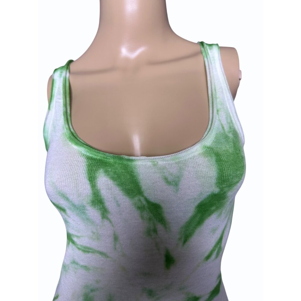 NWT Olivaceous Tie Dye Ribbed Cotton Tank Top Green & White‎ Size Small Festival - Picture 7 of 11